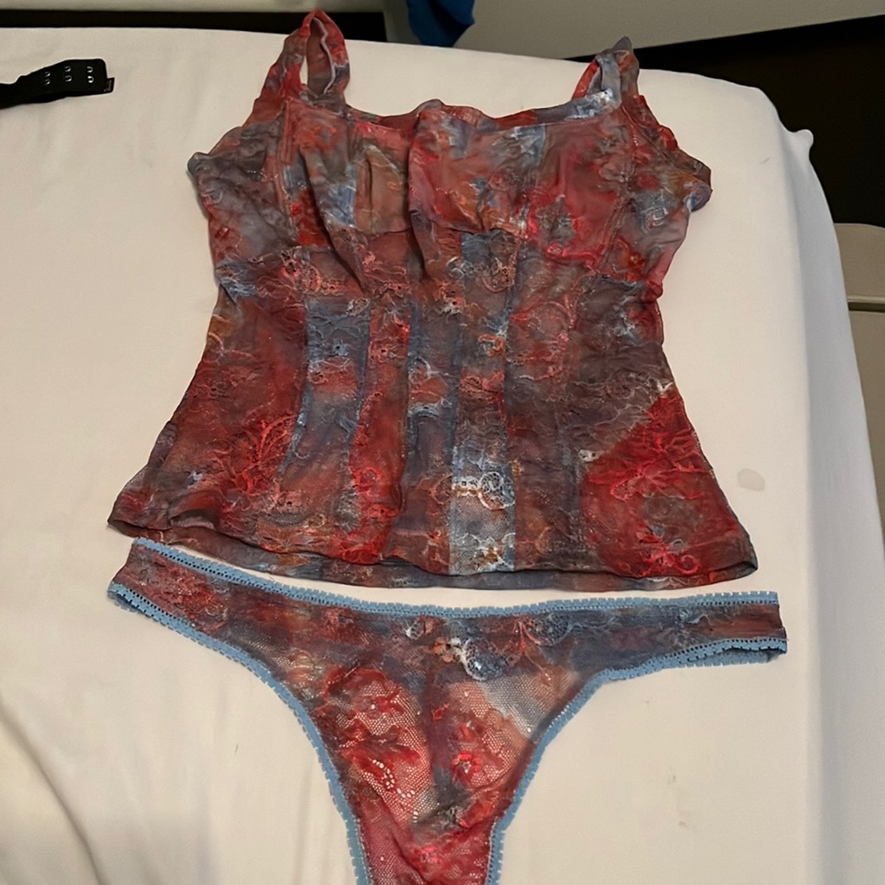 On Gossamer thong and camisole set, NWOT